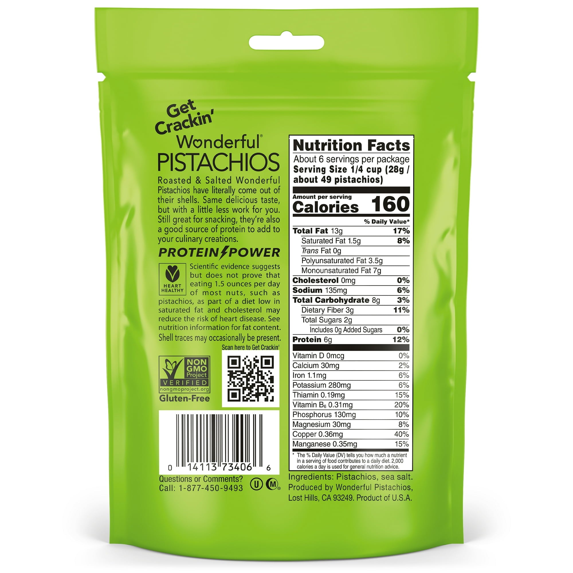 Wonderful Pistachios No Shells Roasted & Salted Nuts, 6 Ounce Bag